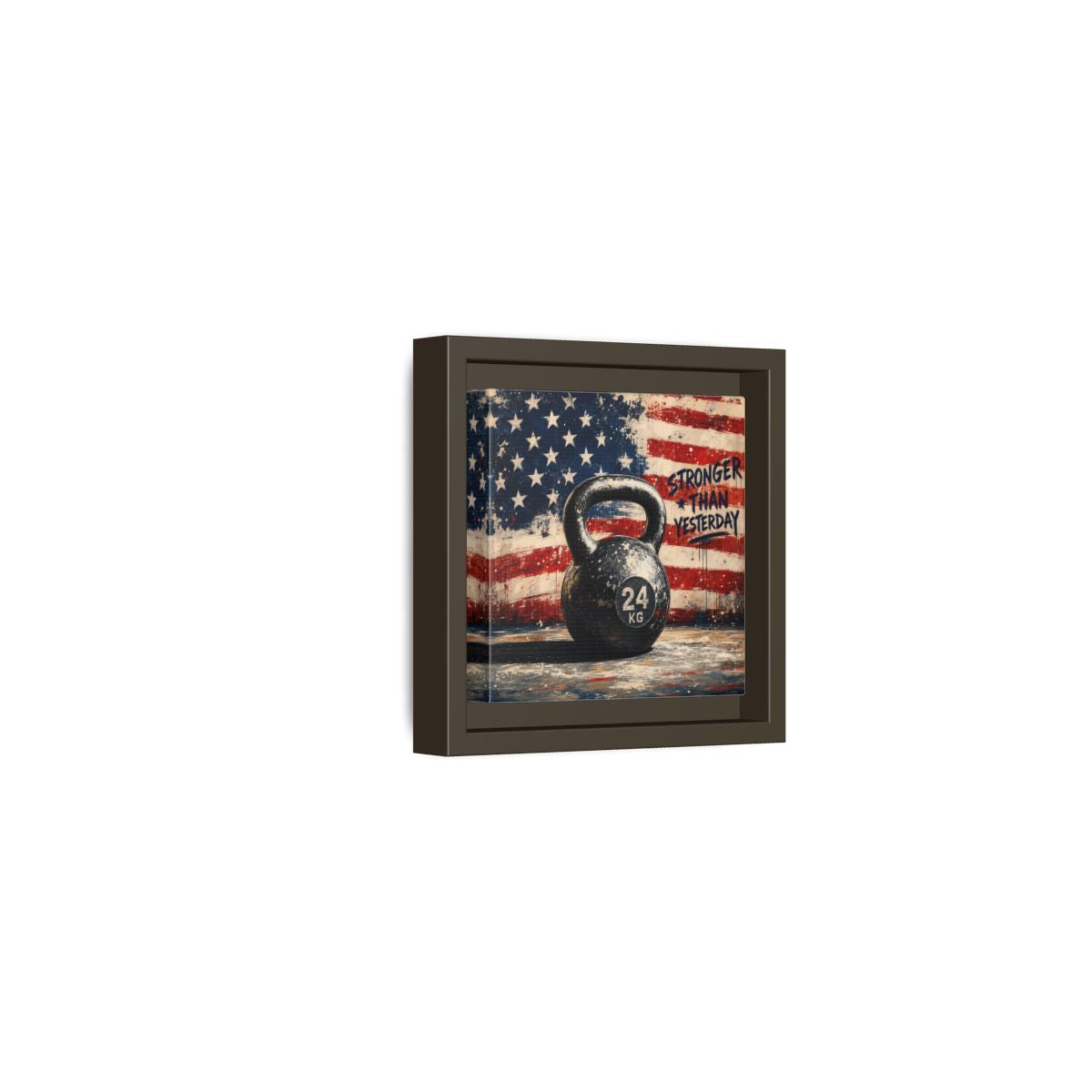 Side Mockup 23. Sports Kettlebell Kettlebell American Flag shown as framed canvas print