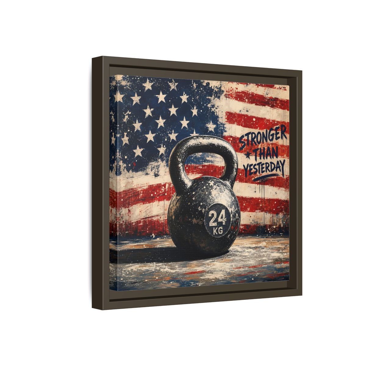Side Mockup 17. Sports Kettlebell Kettlebell American Flag shown as framed canvas print