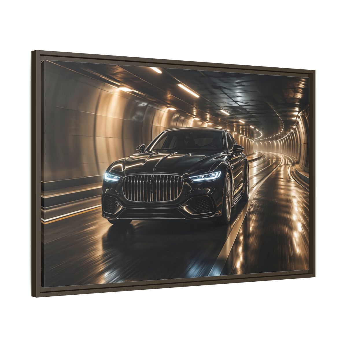 Main Mockup. Sports Luxury Car Black Car Tunnel shown as stretched canvas wall art