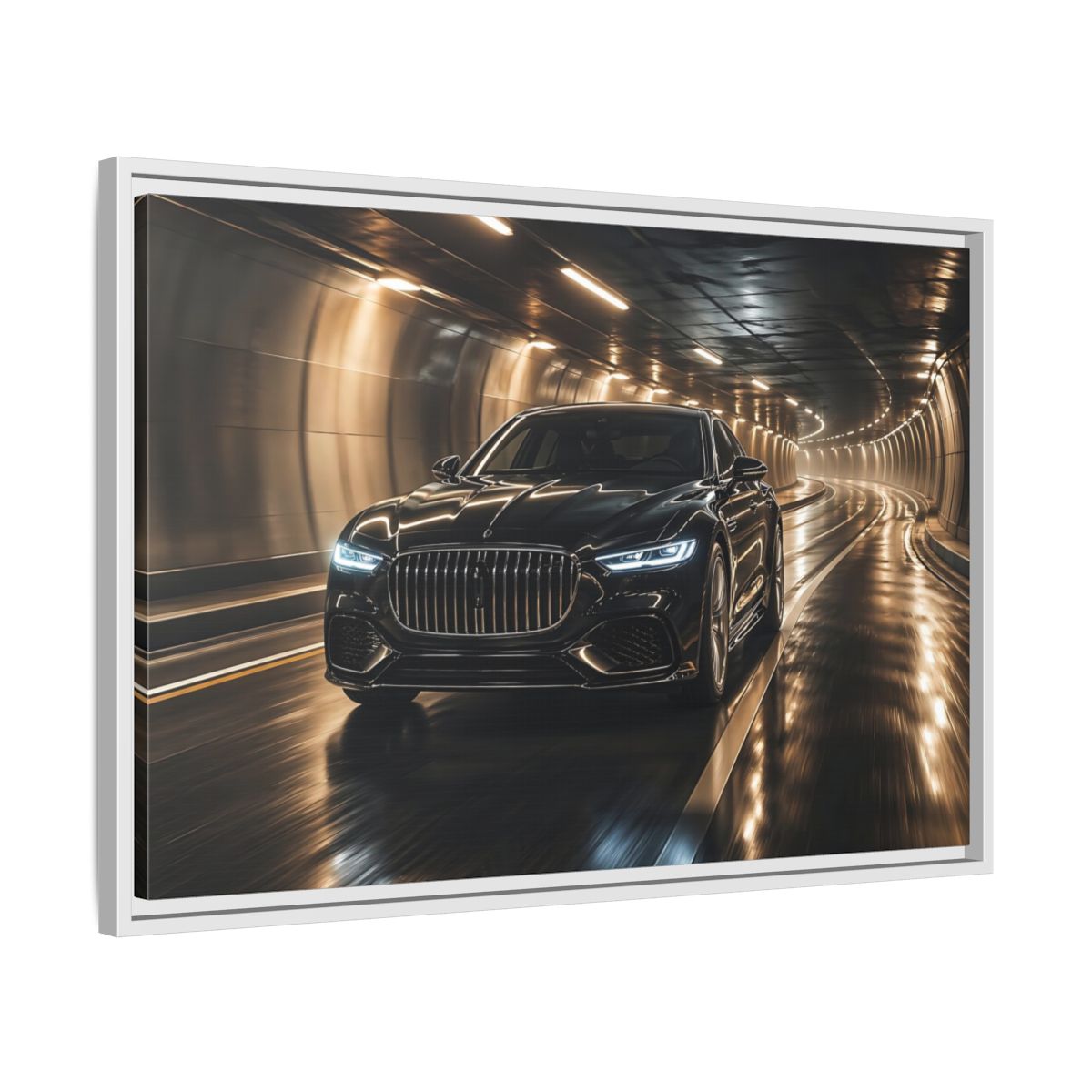 Side Mockup 10. Sports Luxury Car Black Car Tunnel shown as stretched canvas wall art