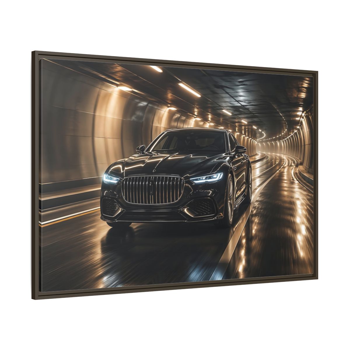 Side Mockup 8. Sports Luxury Car Black Car Tunnel shown as stretched canvas wall art