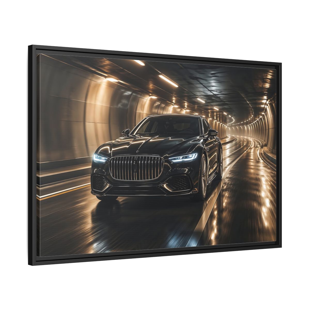Side Mockup 13. Sports Luxury Car Black Car Tunnel shown as stretched canvas wall art
