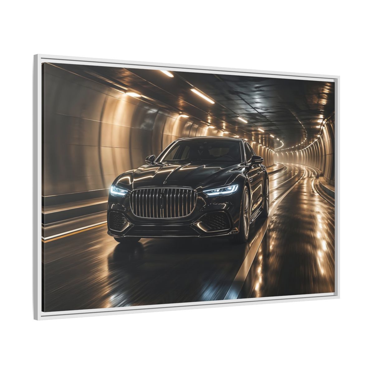 Side Mockup 7. Sports Luxury Car Black Car Tunnel shown as stretched canvas wall art
