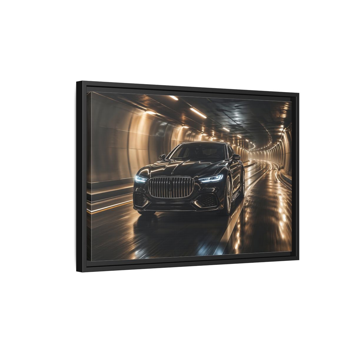 Side Mockup 3. Sports Luxury Car Black Car Tunnel shown as stretched canvas wall art