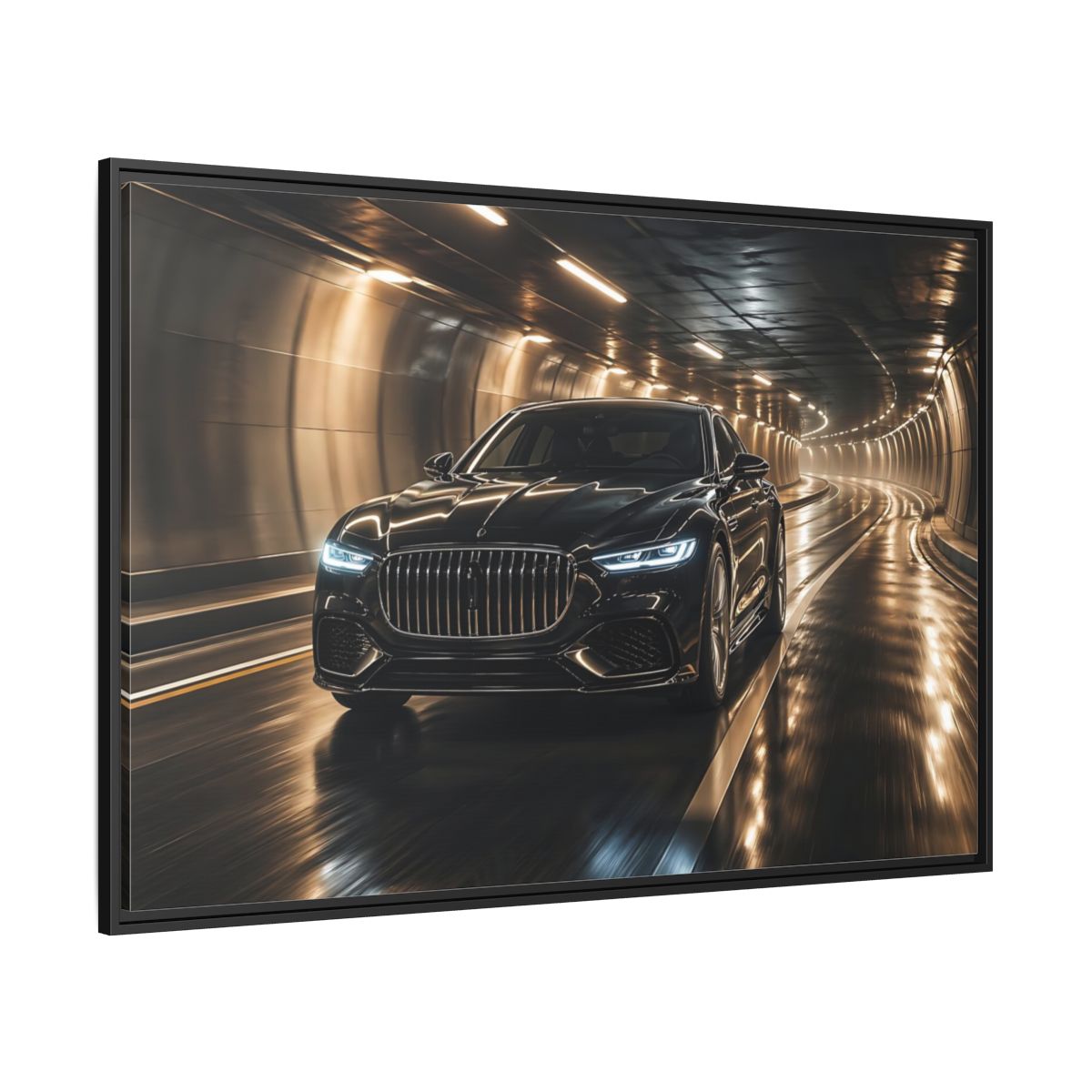 Side Mockup 12. Sports Luxury Car Black Car Tunnel shown as stretched canvas wall art