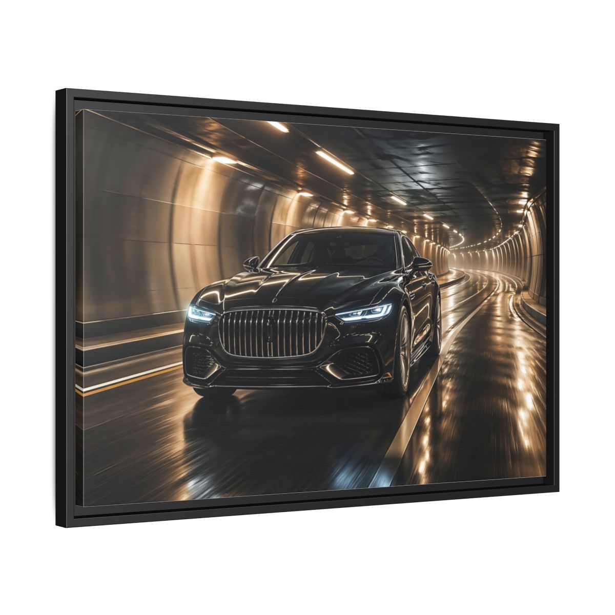 Side Mockup 14. Sports Luxury Car Black Car Tunnel shown as stretched canvas wall art