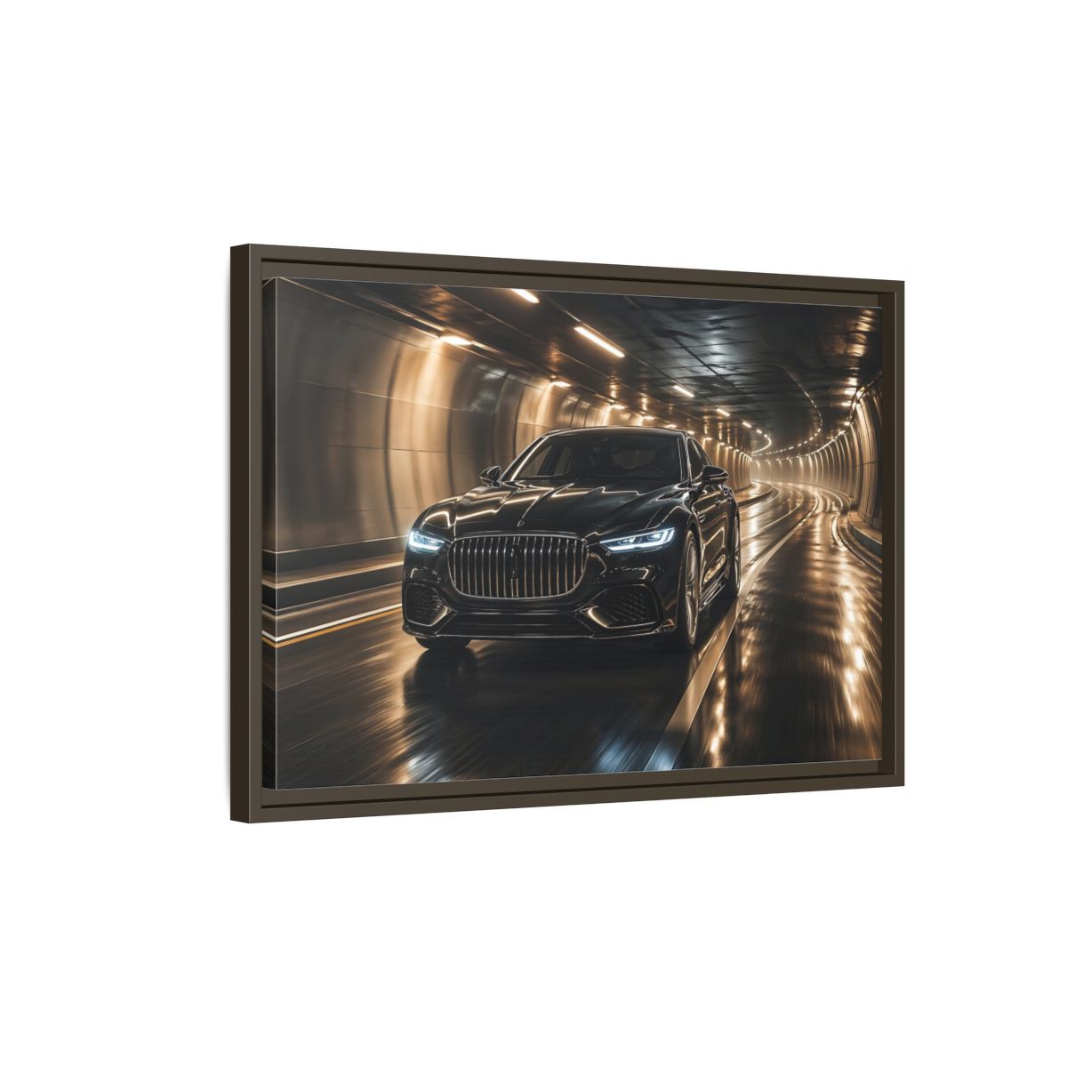 Side Mockup 2. Sports Luxury Car Black Car Tunnel shown as stretched canvas wall art