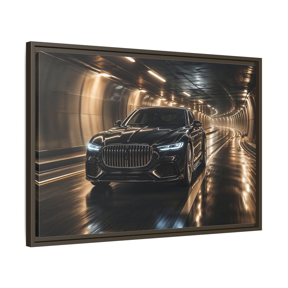 Side Mockup 11. Sports Luxury Car Black Car Tunnel shown as stretched canvas wall art