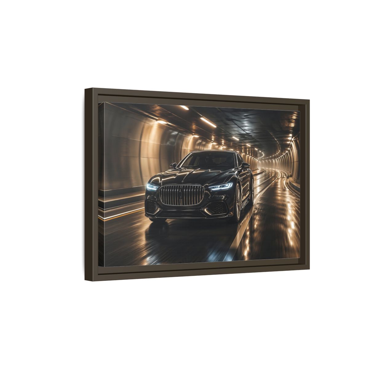 Side Mockup 5. Sports Luxury Car Black Car Tunnel shown as stretched canvas wall art