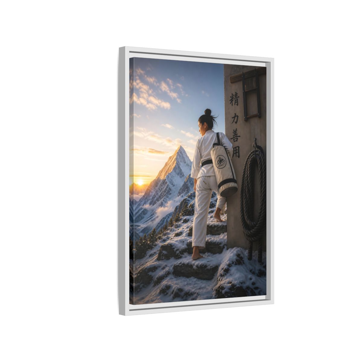 Side Mockup 1. Sports Martial Artist Martial Arts Mountain shown as framed canvas print
