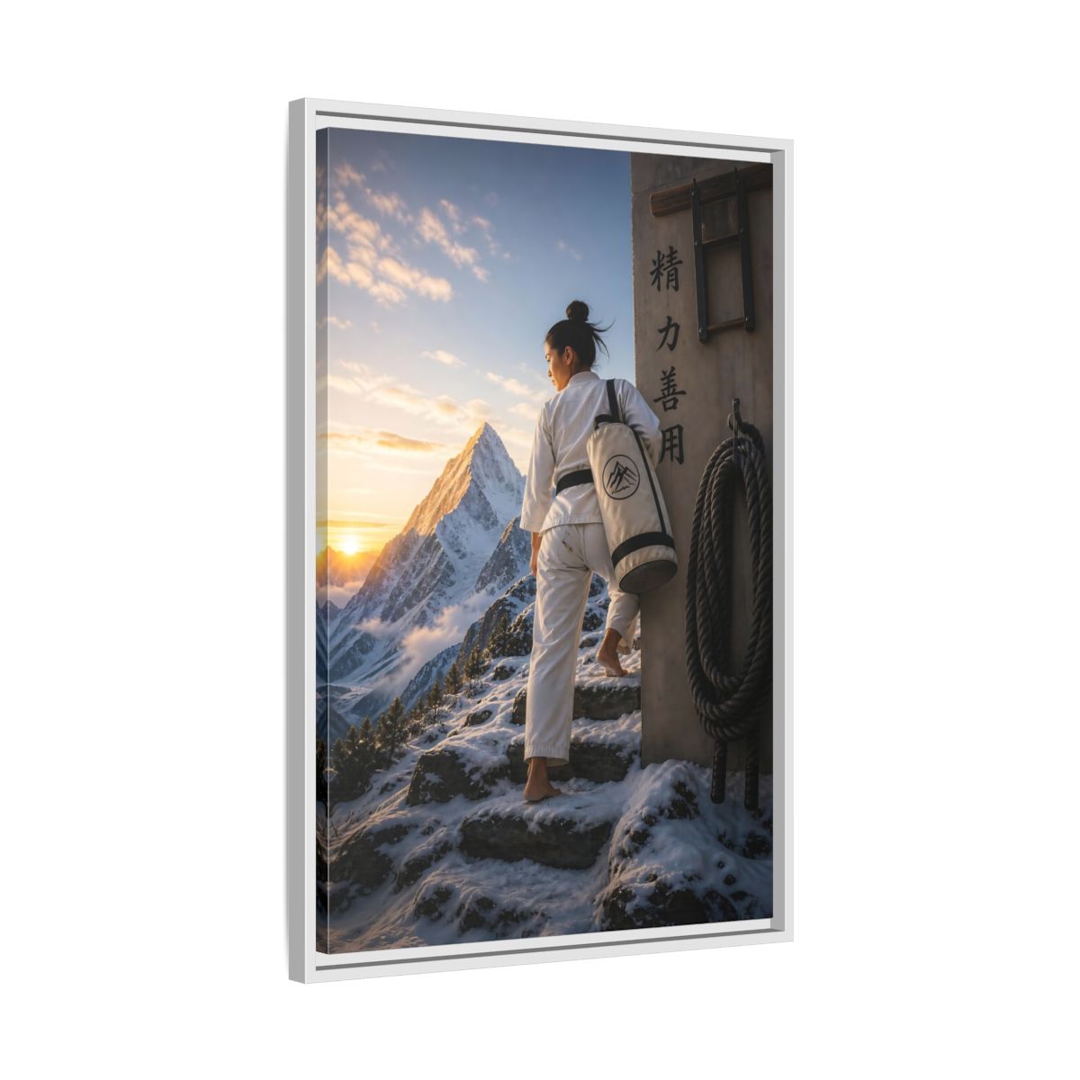 Side Mockup 10. Sports Martial Artist Martial Arts Mountain shown as framed canvas print