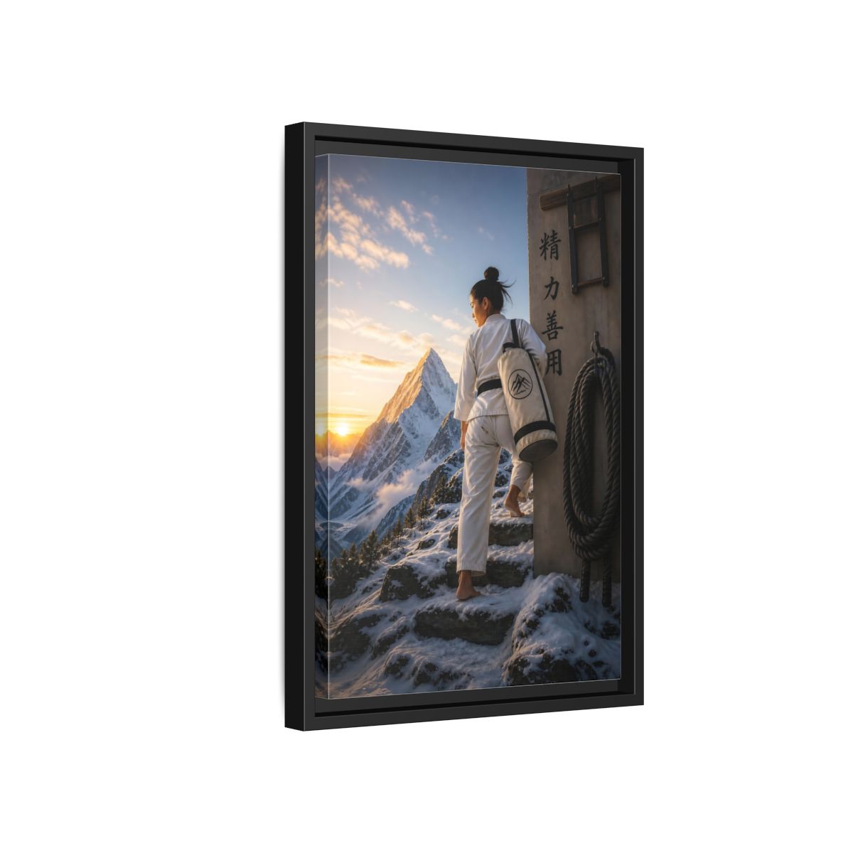 Side Mockup 6. Sports Martial Artist Martial Arts Mountain shown as framed canvas print