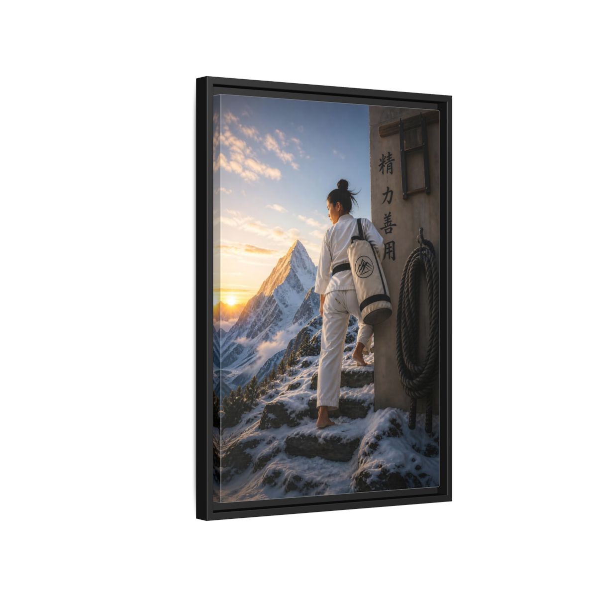 Side Mockup 3. Sports Martial Artist Martial Arts Mountain shown as framed canvas print