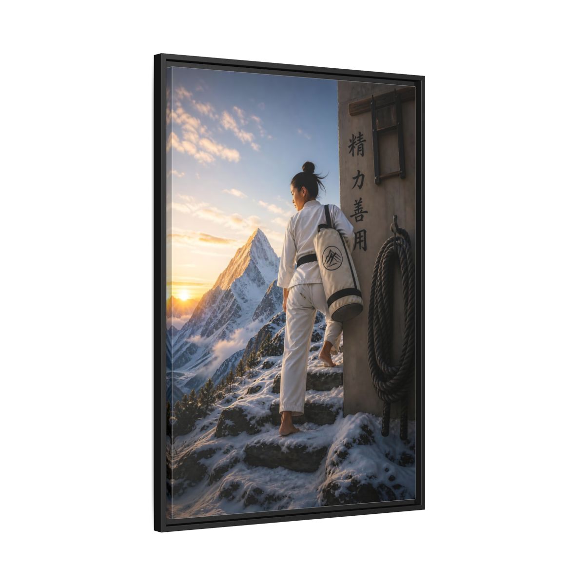 Side Mockup 13. Sports Martial Artist Martial Arts Mountain shown as framed canvas print