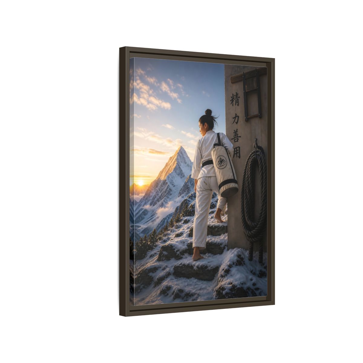 Side Mockup 2. Sports Martial Artist Martial Arts Mountain shown as framed canvas print