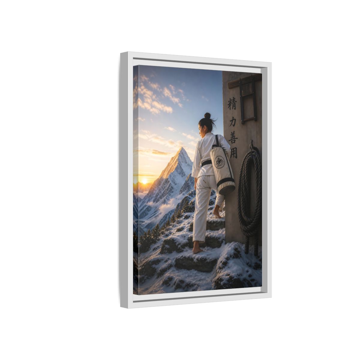 Side Mockup 4. Sports Martial Artist Martial Arts Mountain shown as framed canvas print