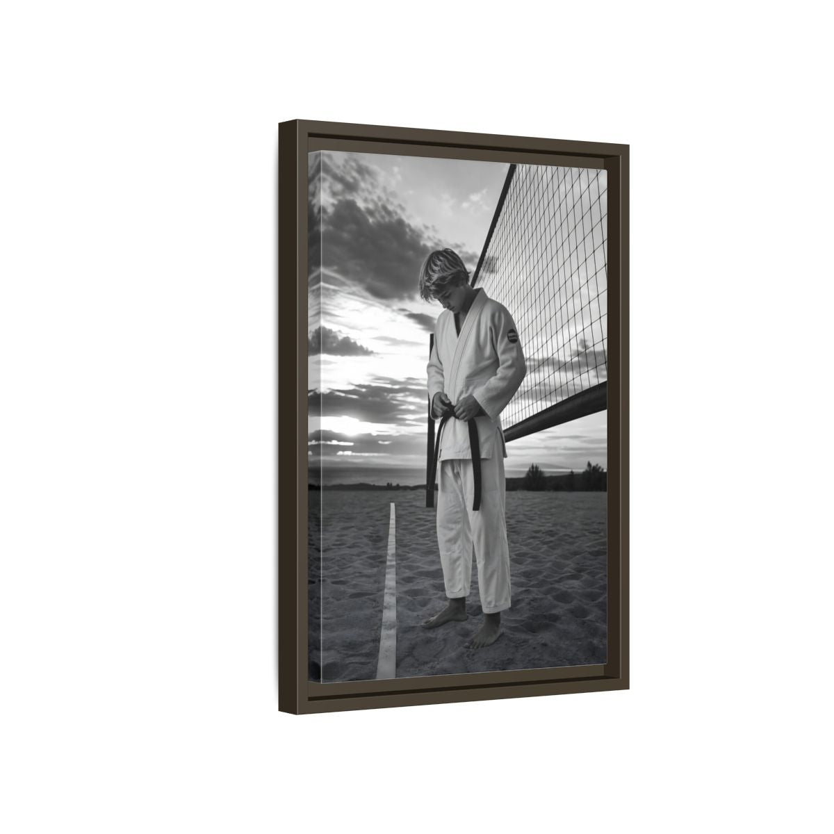 Side Mockup 5. Sports Martial Artist Martial Artist Black And White shown as framed canvas print
