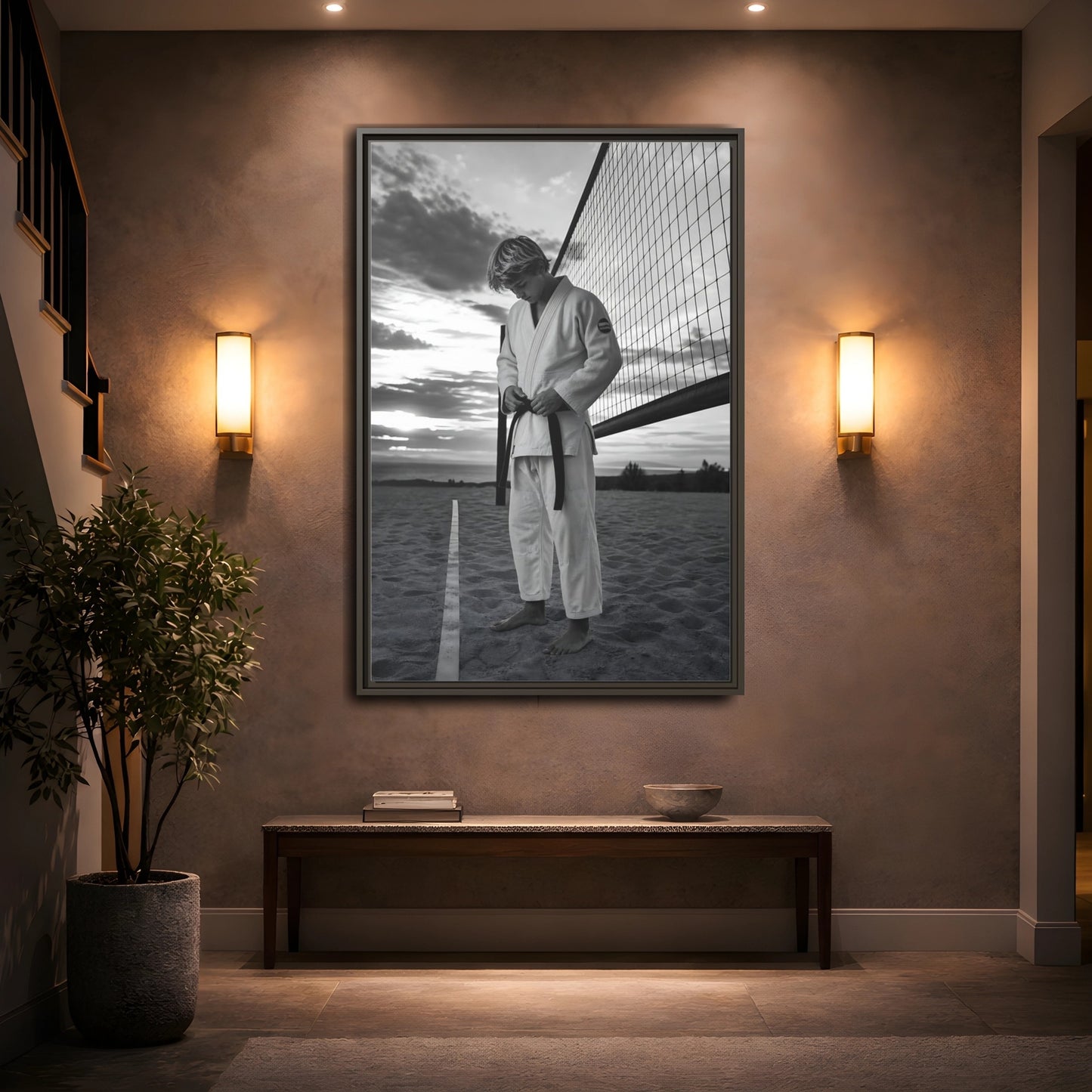 Mockup 2. Sports Martial Artist Martial Artist Black And White shown as framed canvas print