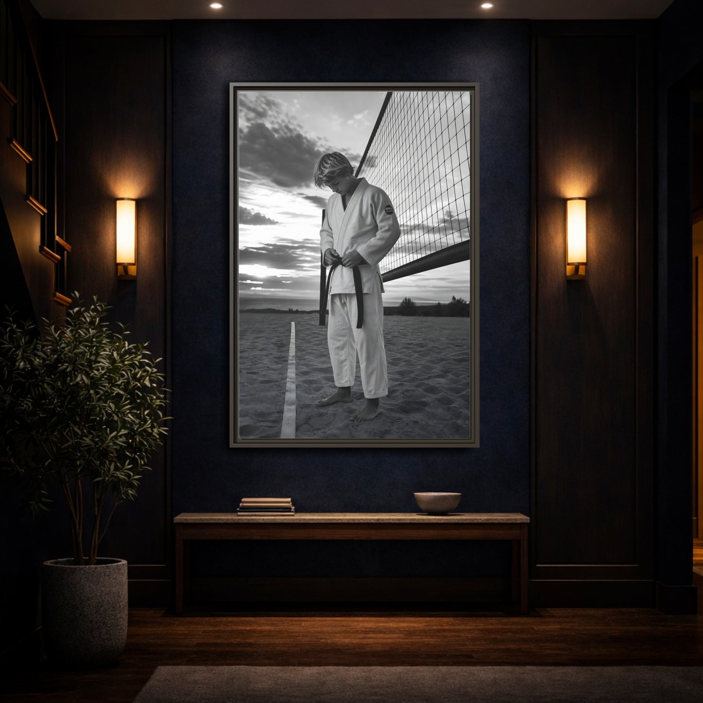 Mockup 4. Sports Martial Artist Martial Artist Black And White shown as framed canvas print