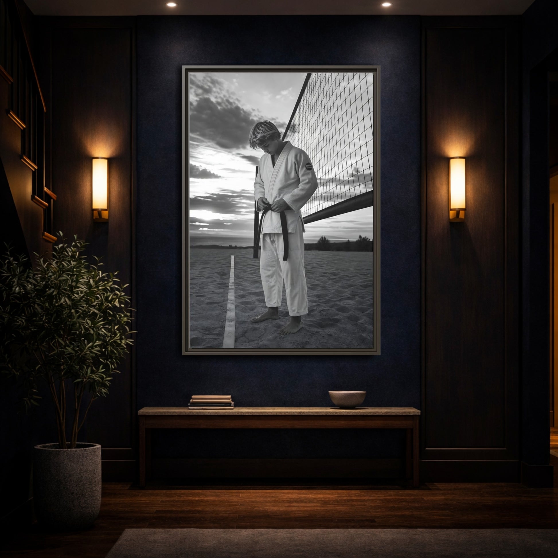 Mockup 4. Sports Martial Artist Martial Artist Black And White shown as framed canvas print