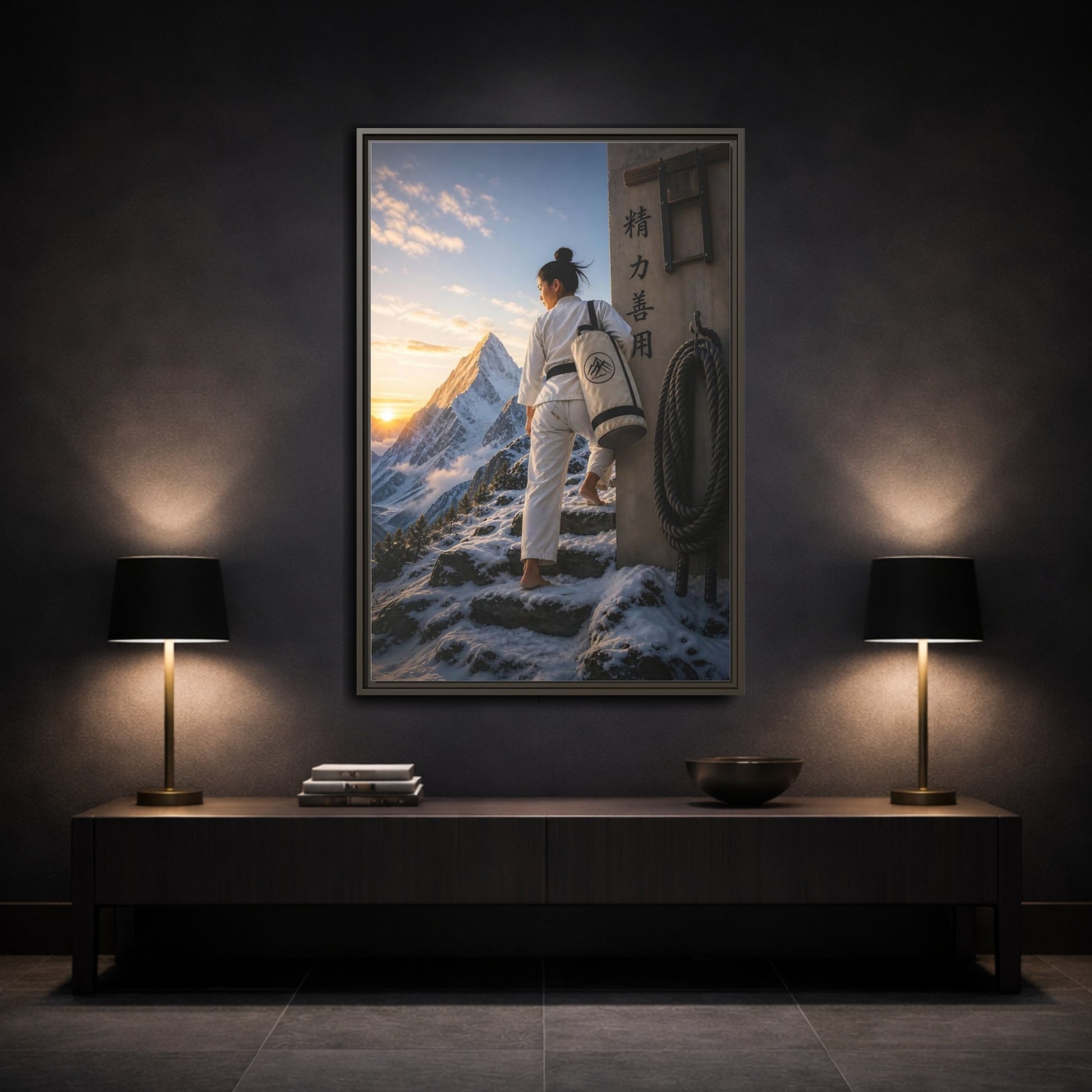 Mockup 3. Sports Martial Artist Martial Arts Mountain shown as framed canvas print