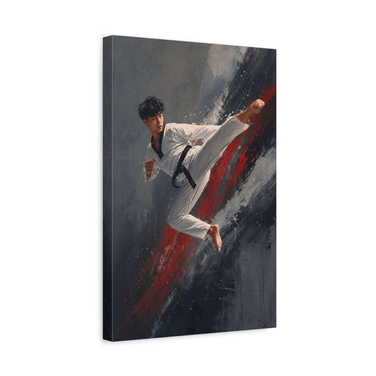 Side Mockup 4. Sports Martial Artist Red And Gray shown as canvas print