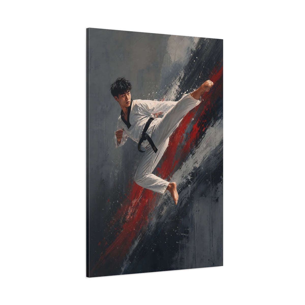 Side Mockup 1. Sports Martial Artist Red And Gray shown as canvas print