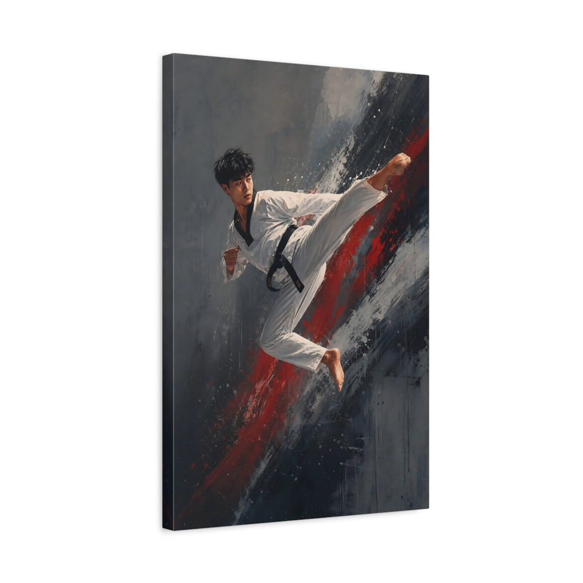 Side Mockup 3. Sports Martial Artist Red And Gray shown as canvas print