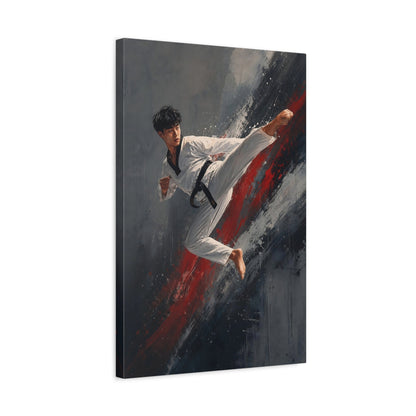 Side Mockup 3. Sports Martial Artist Red And Gray shown as canvas print