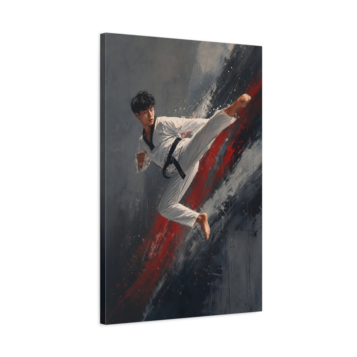 Side Mockup 2. Sports Martial Artist Red And Gray shown as canvas print
