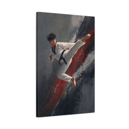 Side Mockup 2. Sports Martial Artist Red And Gray shown as canvas print