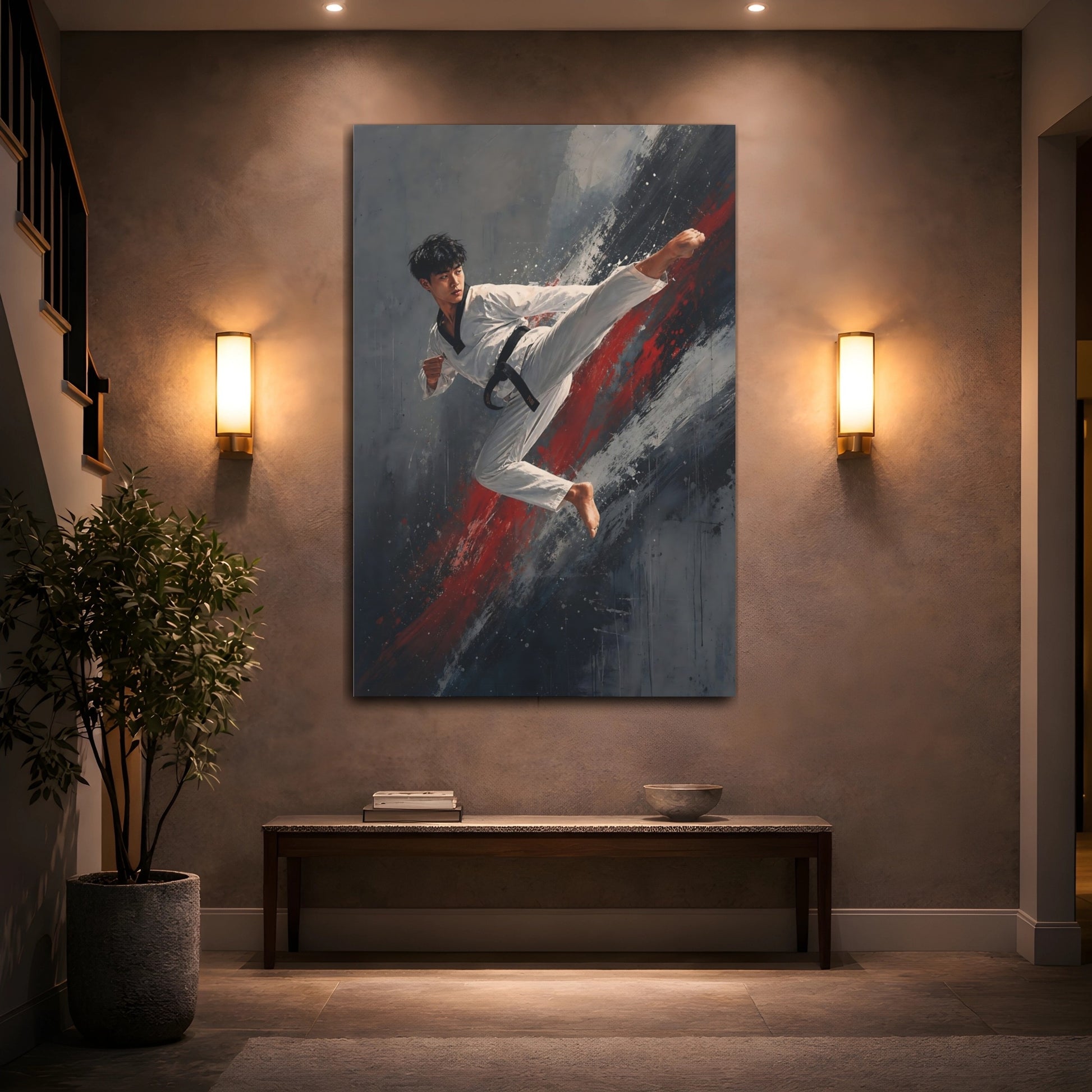 Mockup 2. Sports Martial Artist Red And Gray shown as canvas print