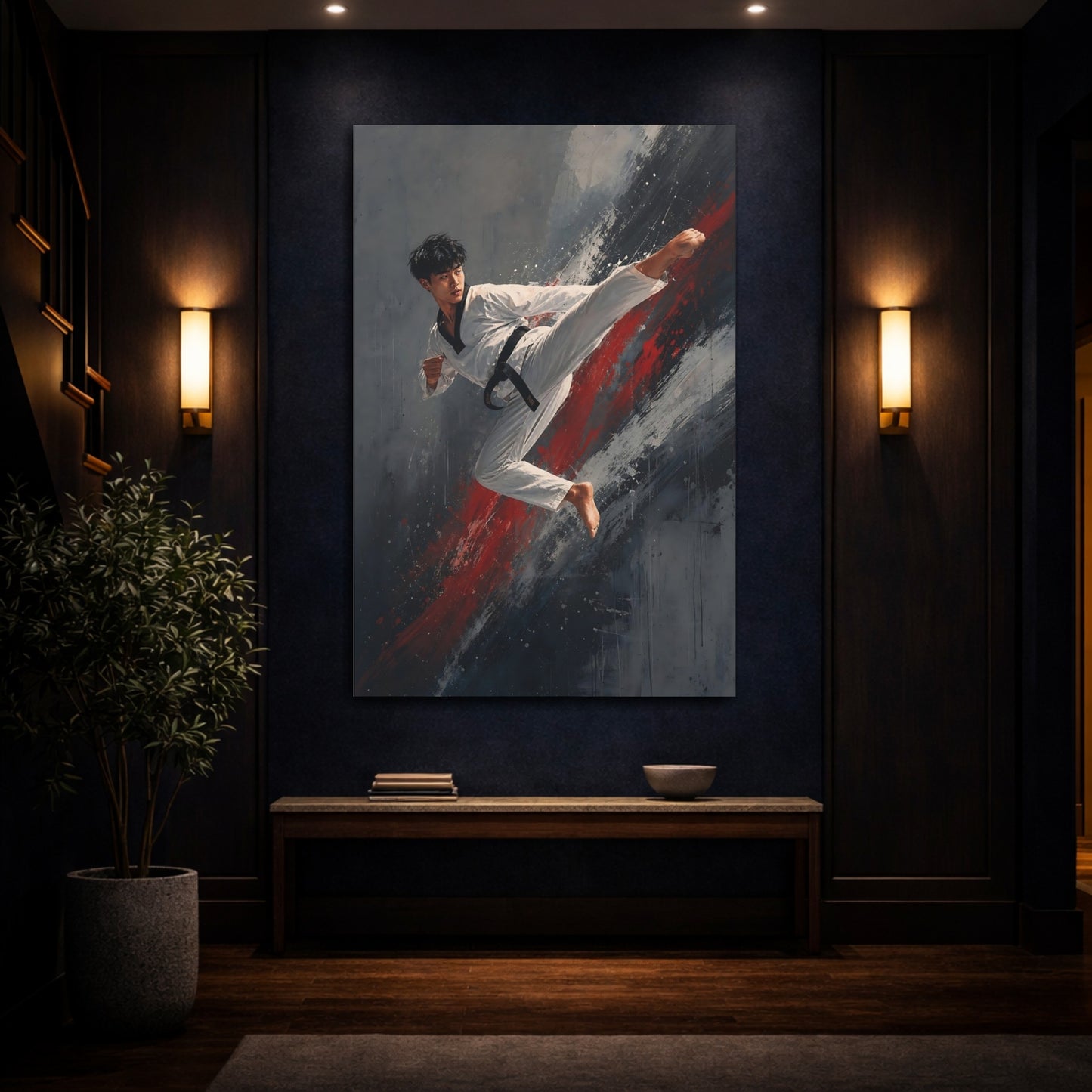 Mockup 4. Sports Martial Artist Red And Gray shown as canvas print