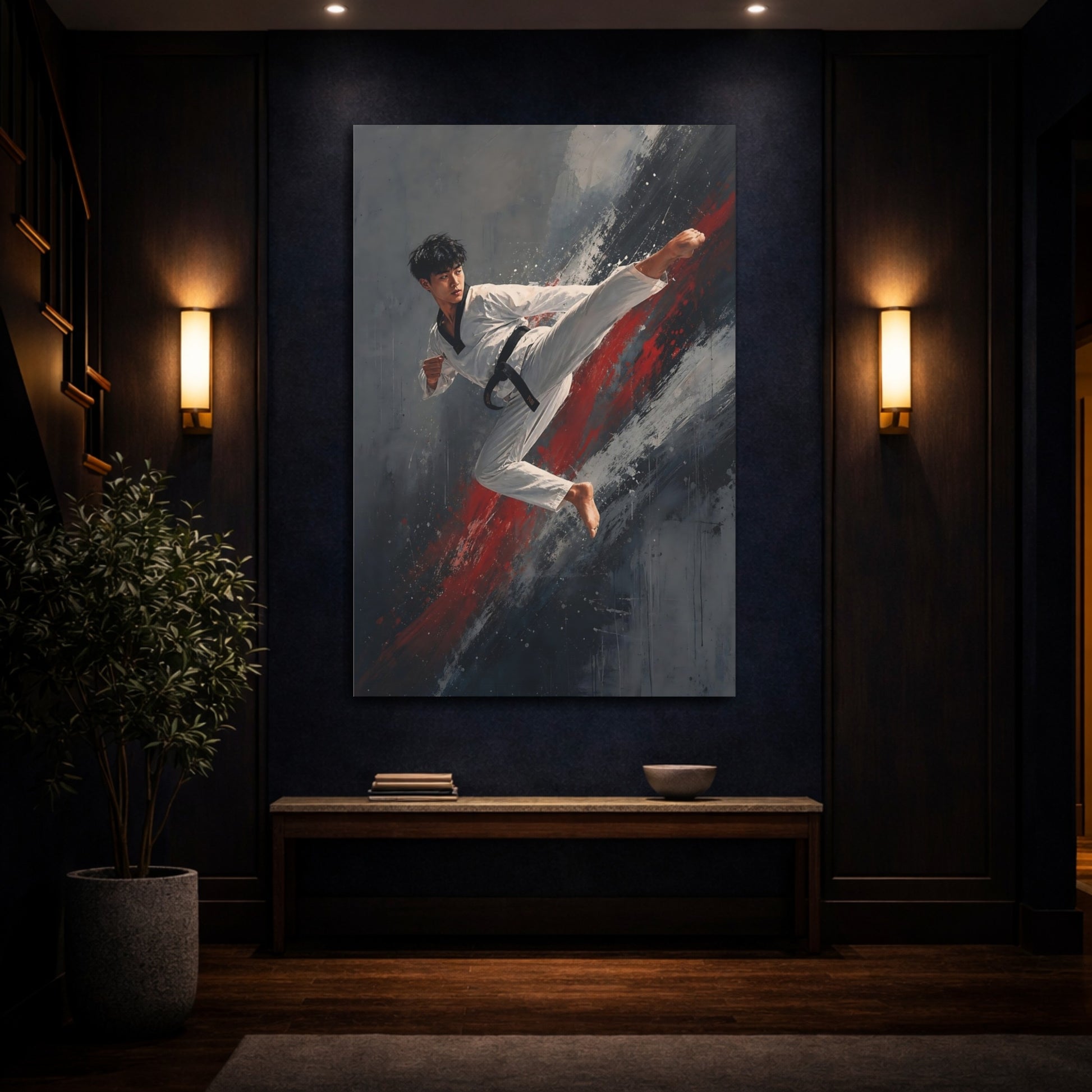 Mockup 4. Sports Martial Artist Red And Gray shown as canvas print