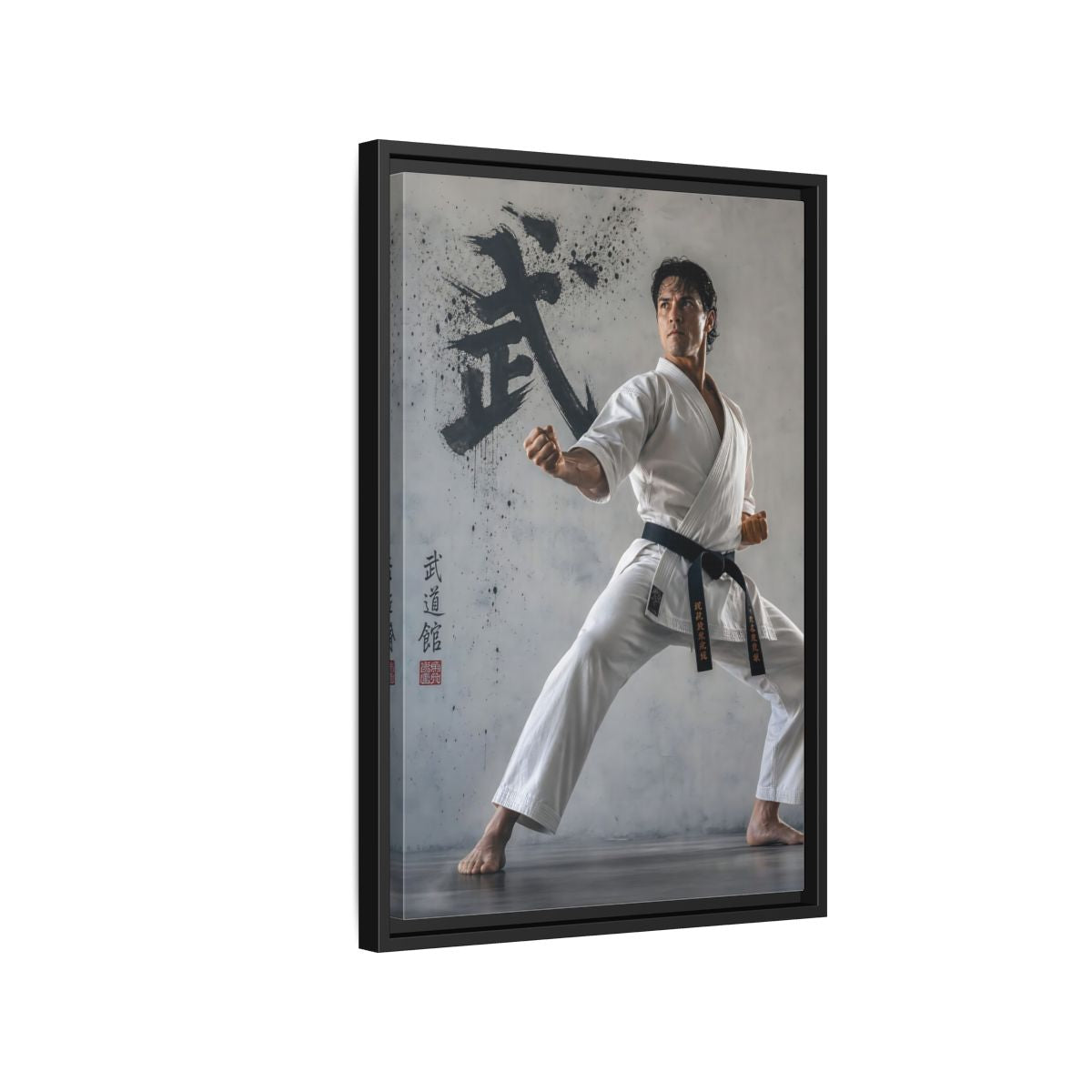 Side Mockup 3. Sports Martial Artist White And Black shown as framed canvas print