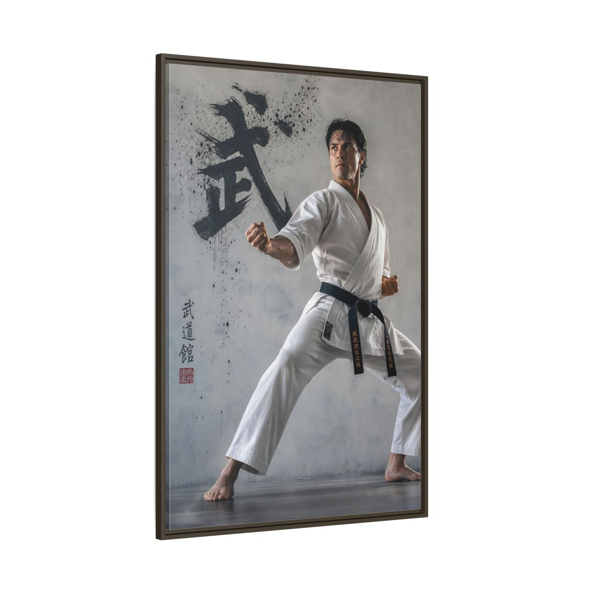 Side Mockup 8. Sports Martial Artist White And Black shown as framed canvas print