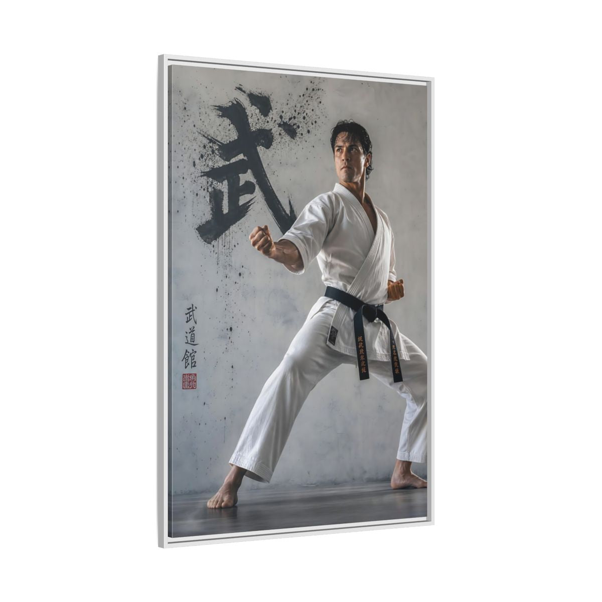 Side Mockup 7. Sports Martial Artist White And Black shown as framed canvas print
