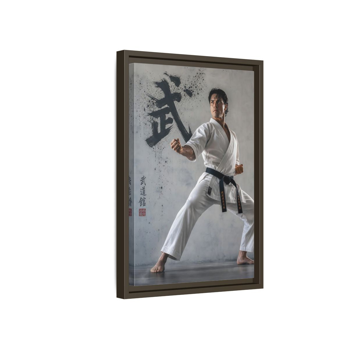 Side Mockup 5. Sports Martial Artist White And Black shown as framed canvas print