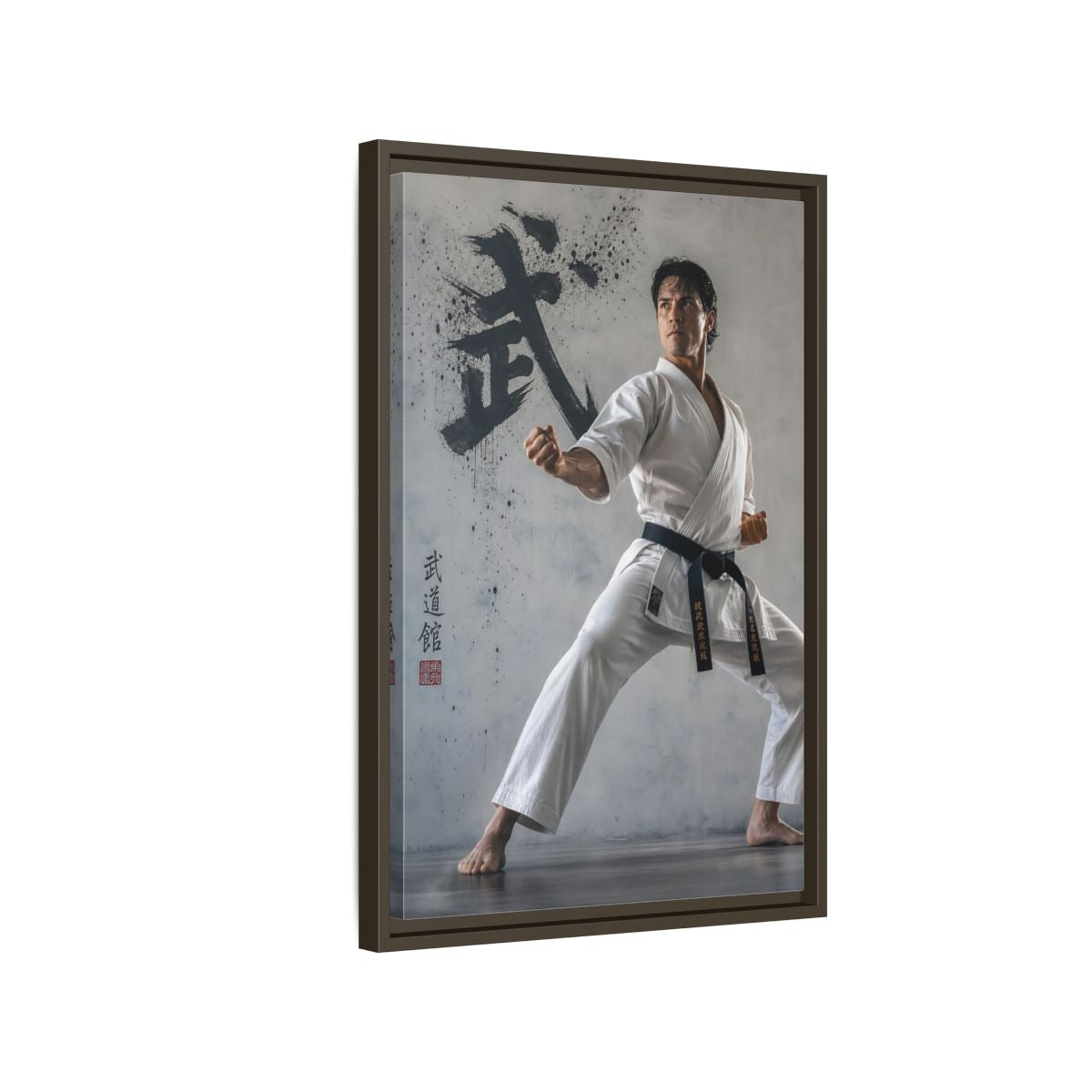 Side Mockup 2. Sports Martial Artist White And Black shown as framed canvas print