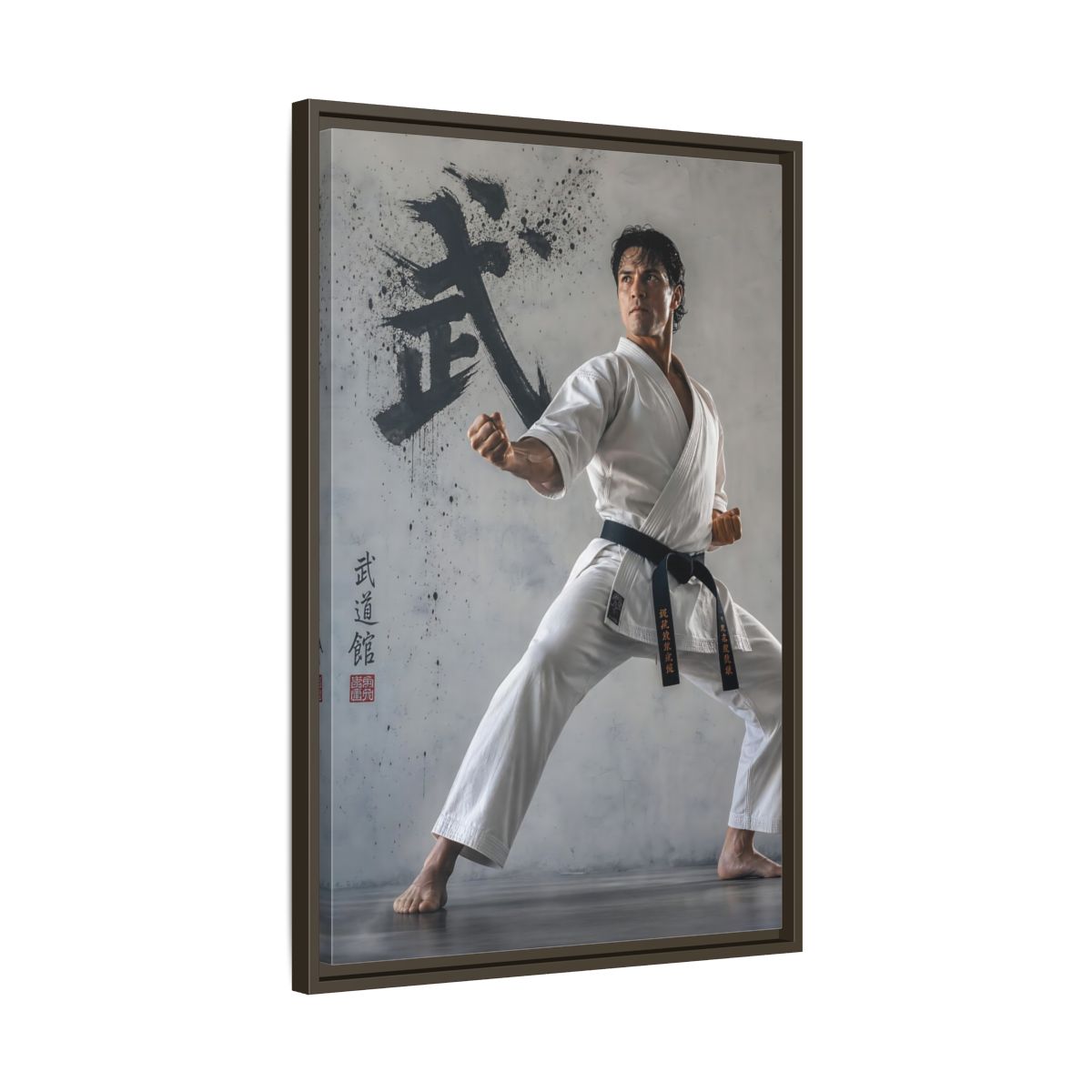Side Mockup 11. Sports Martial Artist White And Black shown as framed canvas print