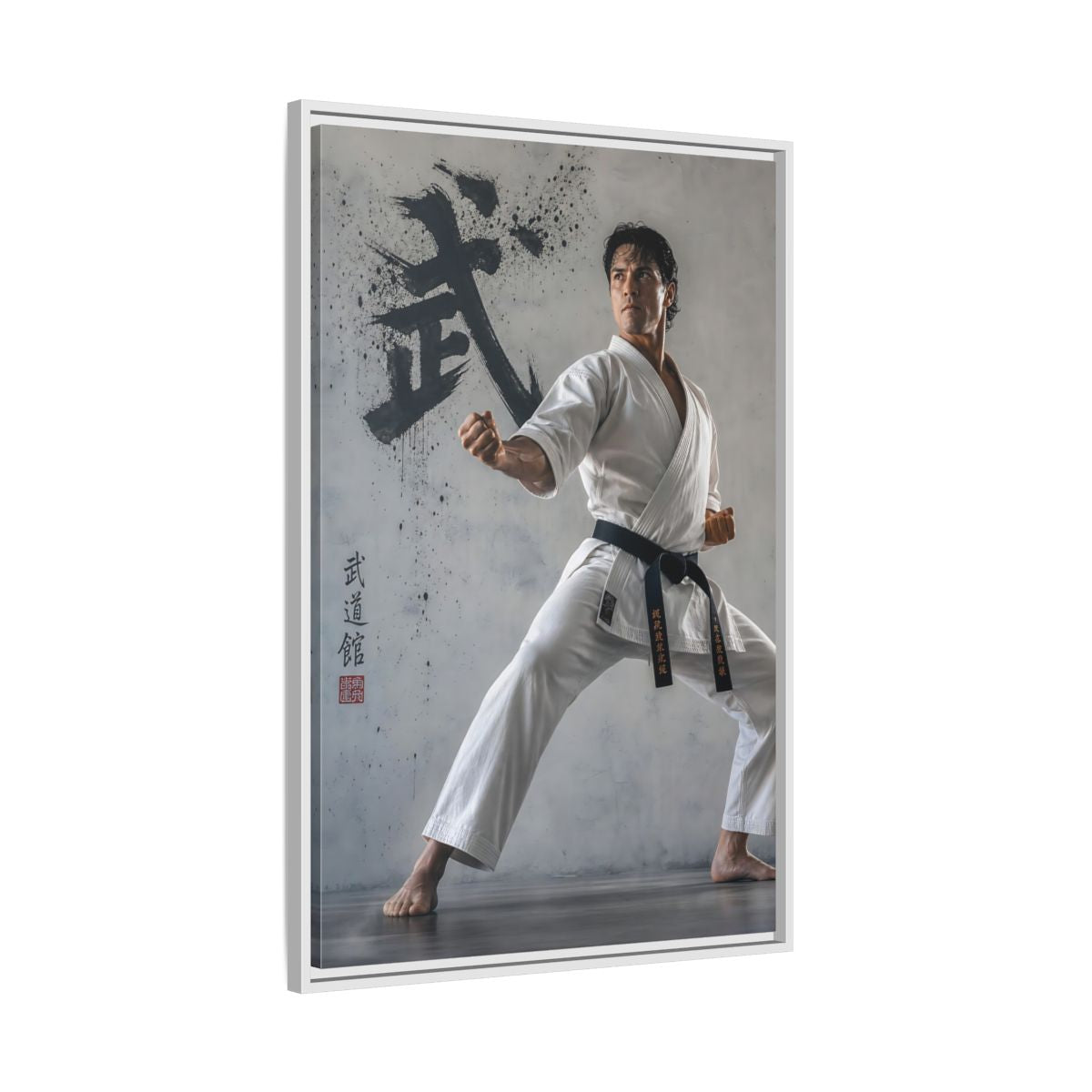 Side Mockup 9. Sports Martial Artist White And Black shown as framed canvas print