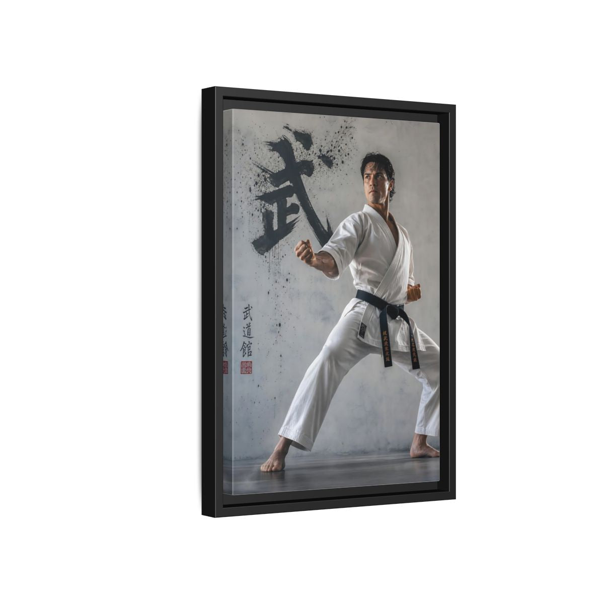 Side Mockup 6. Sports Martial Artist White And Black shown as framed canvas print