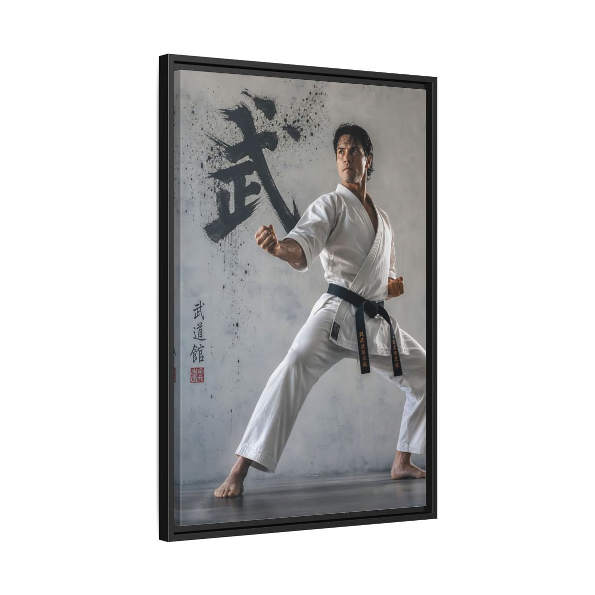 Side Mockup 14. Sports Martial Artist White And Black shown as framed canvas print