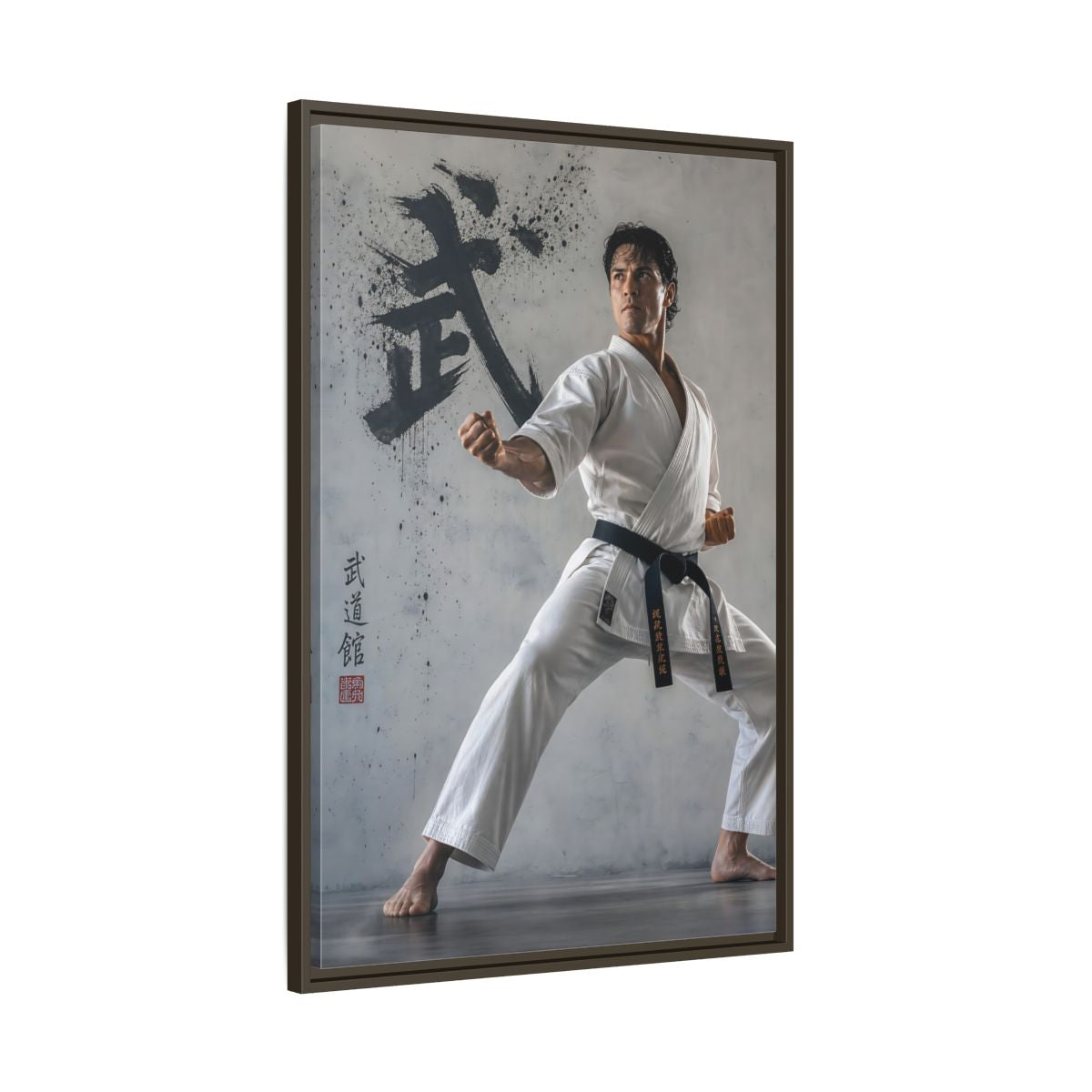 Main Mockup. Sports Martial Artist White And Black shown as framed canvas print
