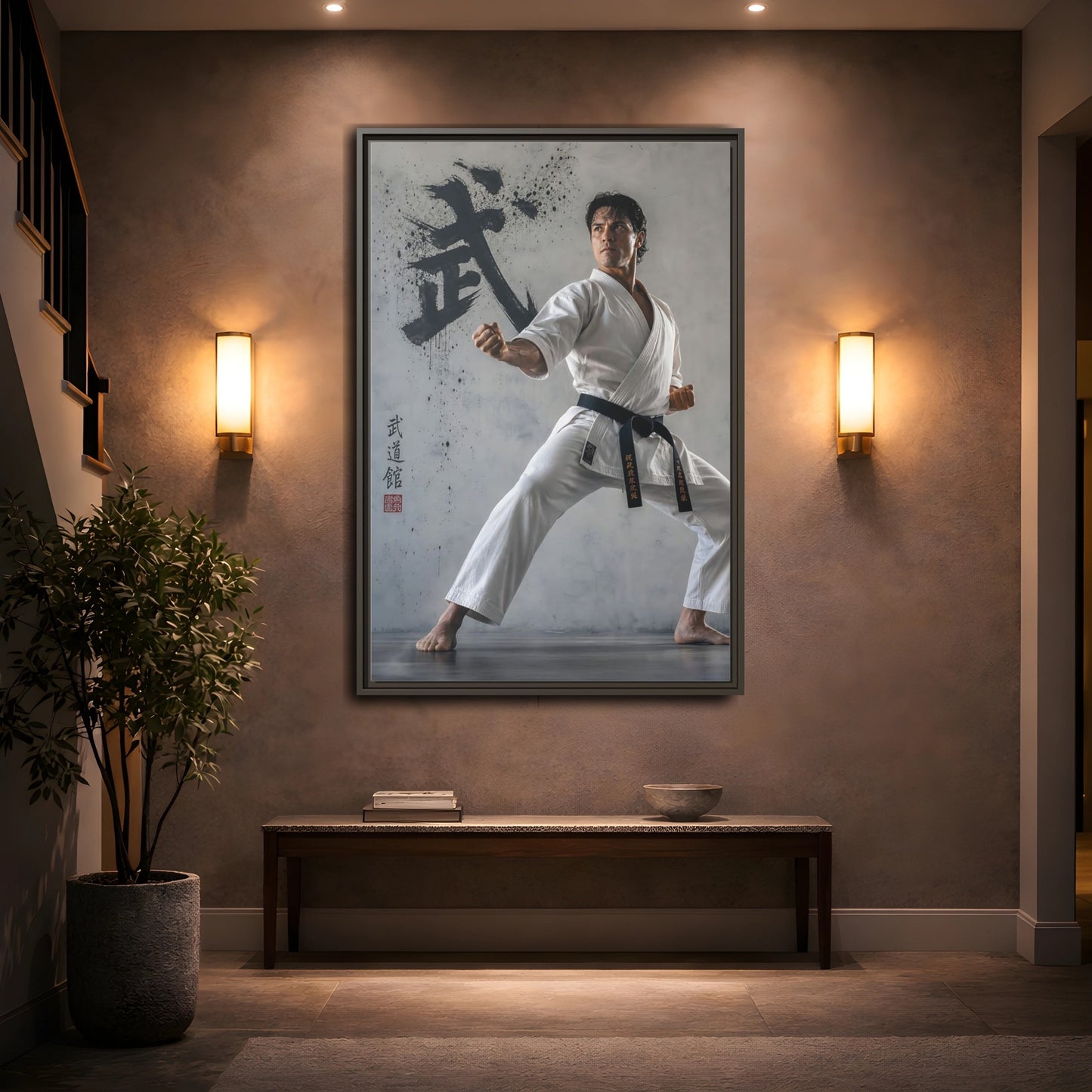 Mockup 2. Sports Martial Artist White And Black shown as framed canvas print