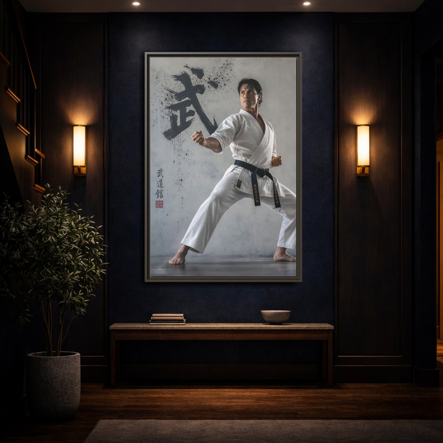 Mockup 4. Sports Martial Artist White And Black shown as framed canvas print