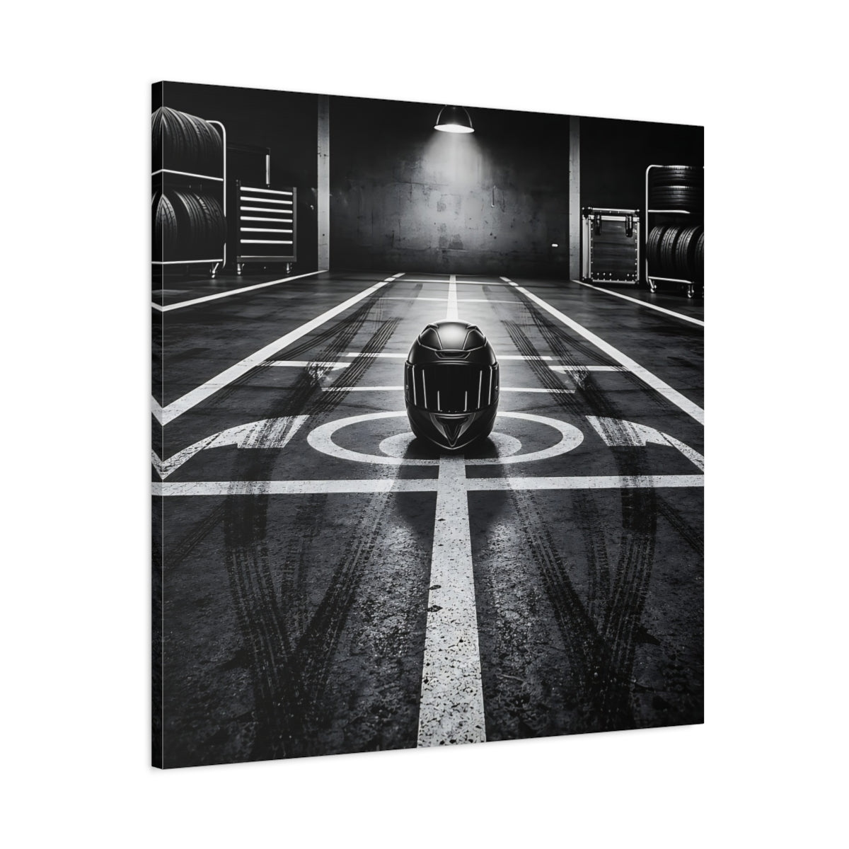 Main Mockup. Sports Motorcycle Helmet Monochrome shown as canvas print