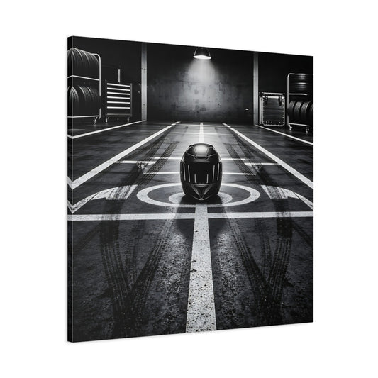 Main Mockup. Sports Motorcycle Helmet Monochrome shown as canvas print