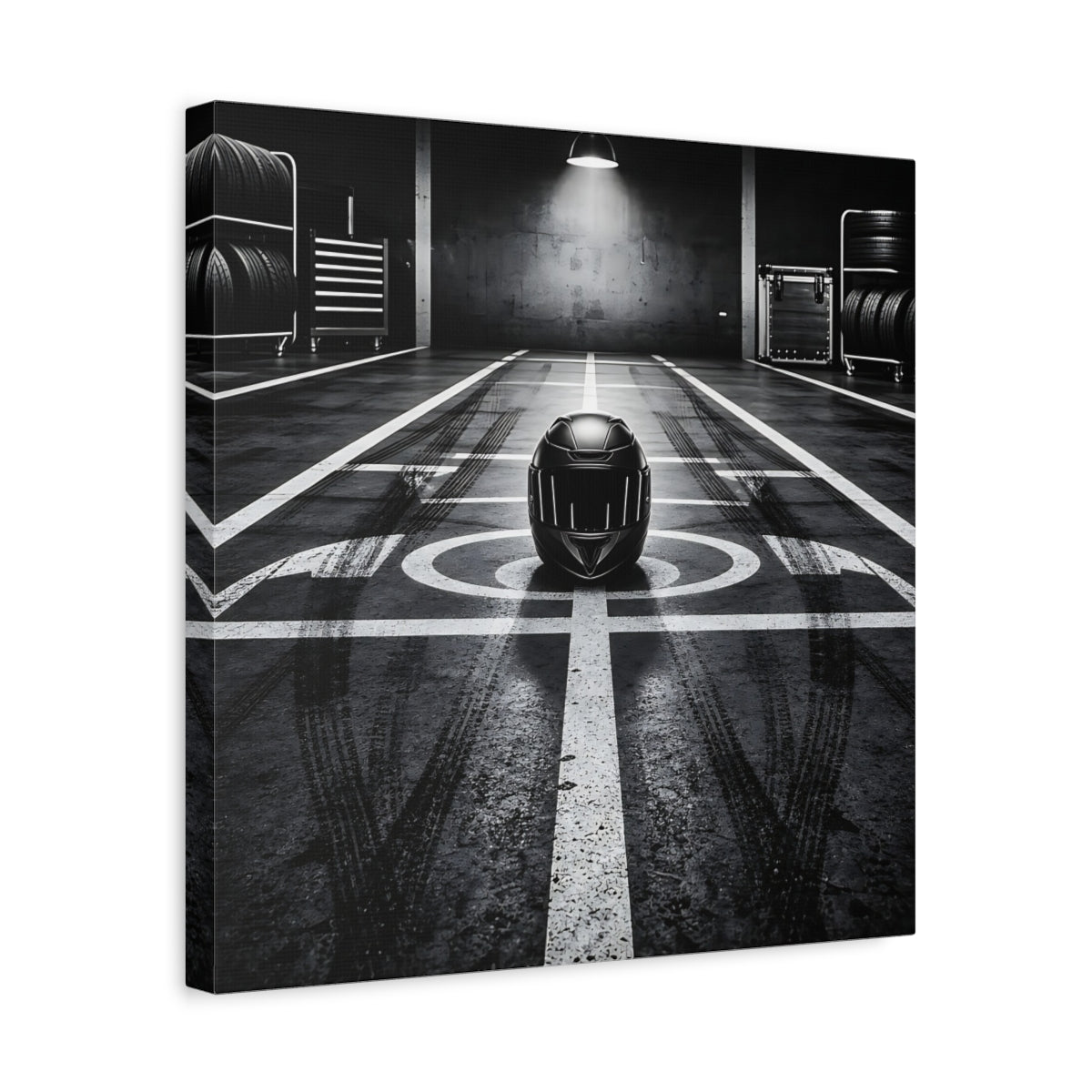 Side Mockup 6. Sports Motorcycle Helmet Monochrome shown as canvas print