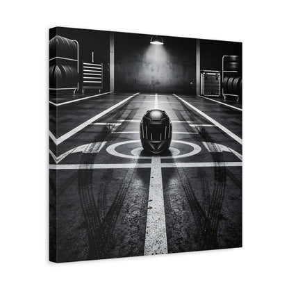 Side Mockup 6. Sports Motorcycle Helmet Monochrome shown as canvas print